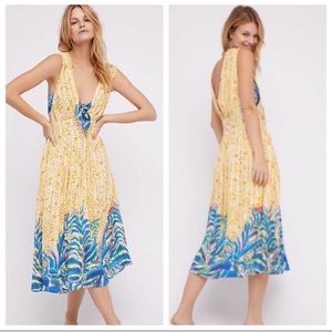 Free People tropical v neck midi dress